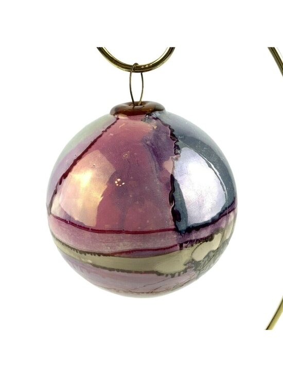 Unbranded Other - Round Ceramic Holiday Christmas Ornament 4.5 in Handmade Pink Purple Abstract